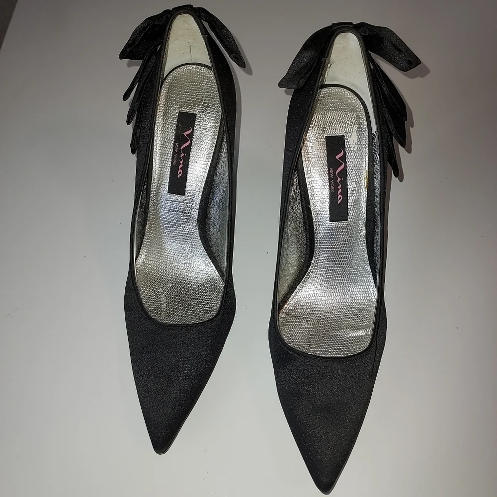 NINA New York Black Satin leather Stiletto heels